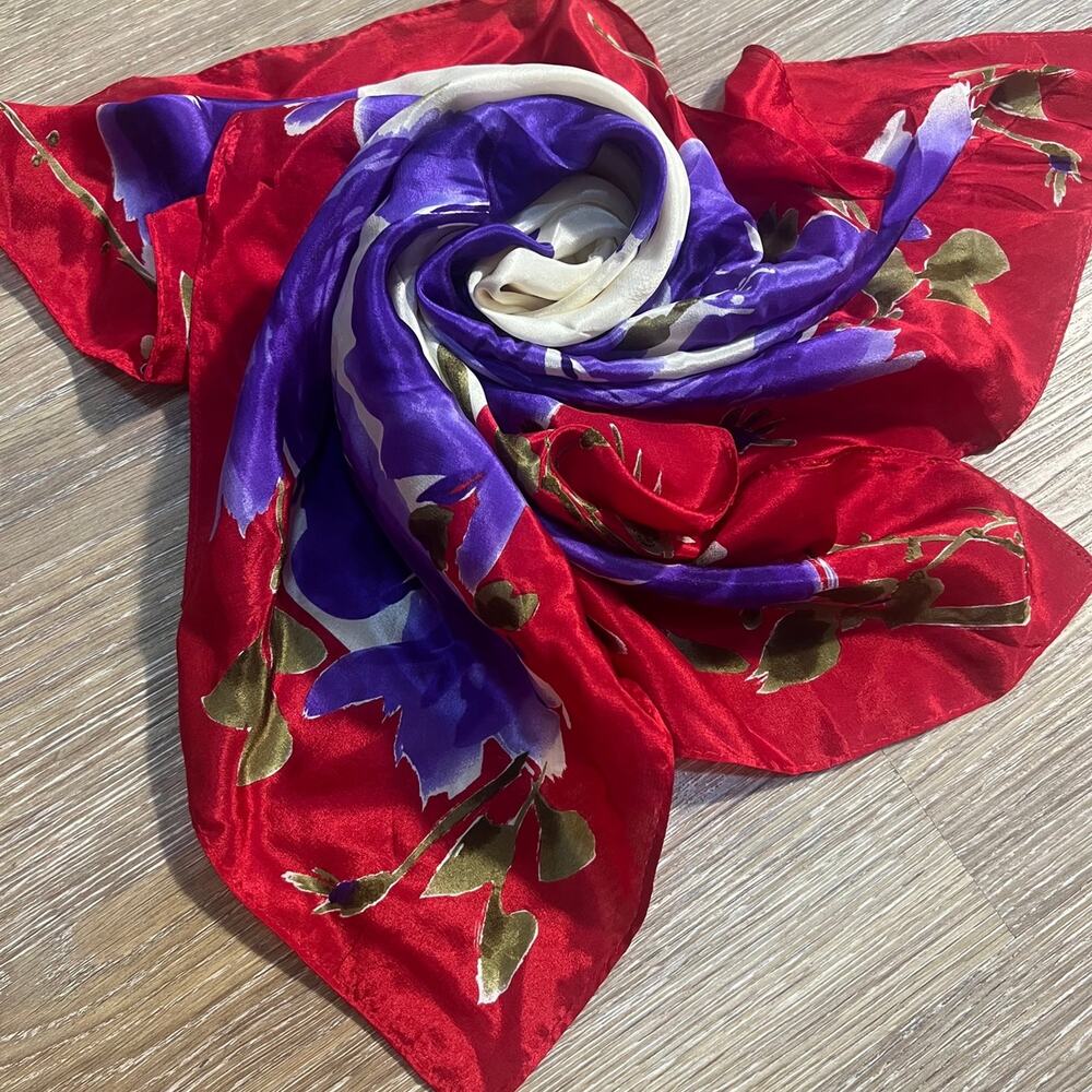 VTG Vera Neumann Silk Watercolor Floral Headscarf Scarf Wrap